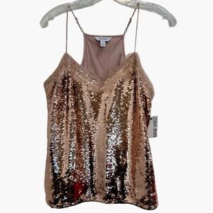 Nine West Rose Gold Sequin Lace Tank Top NWT Medium Party Holiday Cami